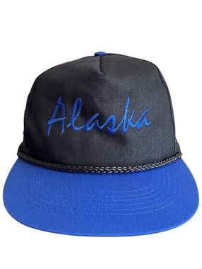 Alaska Snapback Rope Trucker Hat Headliners By IAAC Vintage Black Blue Cotton